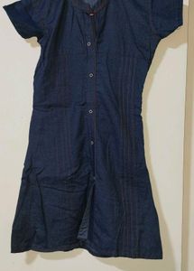 Dark Blue Denim Style Button-Down Dress | Casual W