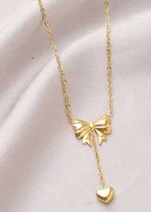 Anti-Tarnish Charming Bow &amp; Heart Pendant Necklace
