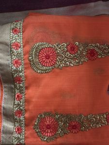 Embroidered Orange Saree