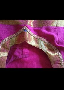 Vibrant Pink Saree d blouse with Gold Border