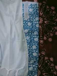 Blue Floral Print Kurta n salwar with Dupatta