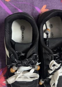 Black Suede Sneakers with Beaded Laces