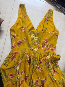 Yellow Floral Maxi Dress with Denim Jacket