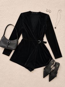 🖤Black Velvet Wrap Romper
