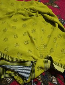 Vibrant Yellow Saree with Black Print