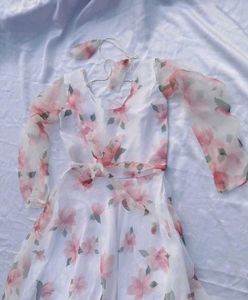 High Low Floral Print Organza Gown