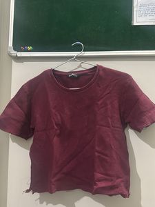 Maroon Ribbed Cropped Top