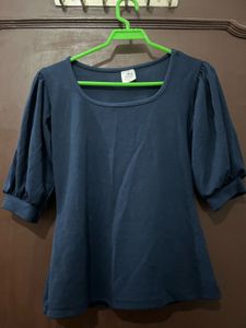 Navy Blue Puff Sleeve Top