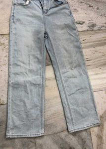 Light Wash Denim Jeans with Lace Detail