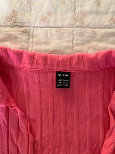 Ribbed Pink Tie-Front Cardigan