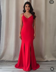 Stunning Red V-Neck Evening Gown