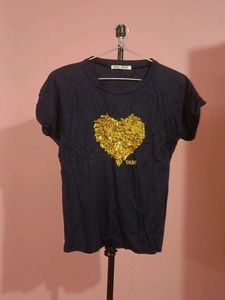 DKNY Navy T-Shirt with Gold Heart
