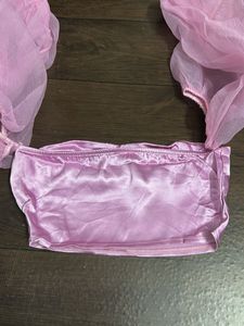 Pink Sheer Sleeve Crop Top