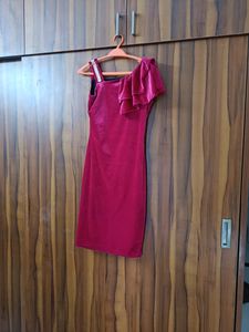 Velvet One-Shoulder Dress with Rhinestone Strap