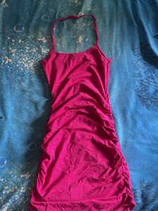 Hot Pink Ruched Bodycon Mini Dress