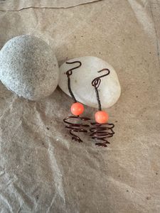 Orange spiral Handmade Wire Wrapped Earrings