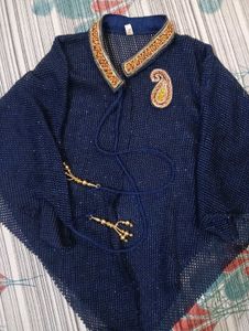 Designer Orange Gown with Navy Shrug