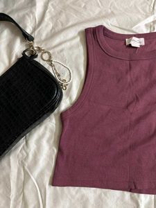Burgundy Ribbed Crop Tank Top