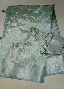 Silver Brocade Silk Saree with Blouse