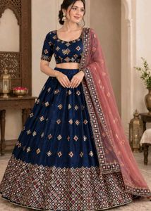 Elegant Navy Blue Embroidered Lehenga Choli