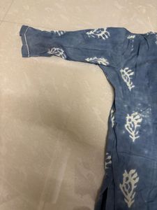 Hand-Block Printed Indigo Blue Cotton Kurta
