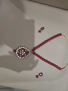 Red Beaded Necklace &amp; Earring Set