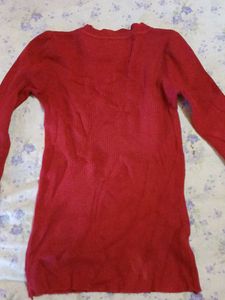 Red Ribbed Long Sleeve Top