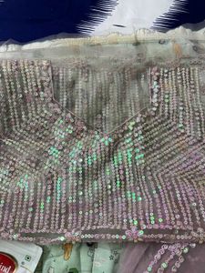 Elegant Sequined Pink Saree With Unstiched Blouse