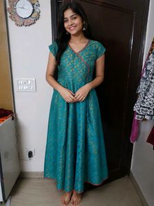 Teal Brocade Anarkali Gown