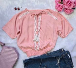 Peach Boho Crop Top with Lace Details | Cute