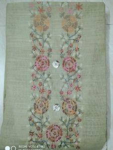 Green linen suit with floral dupatta