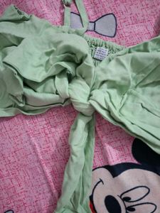 Light Green Tie-Front Crop Top