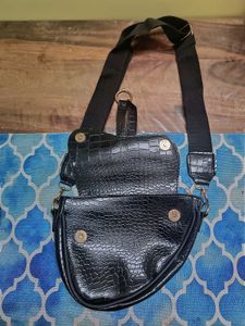 Black Croc Embossed Crossbody Bag