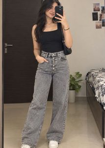 Grey Button-Fly Jeans