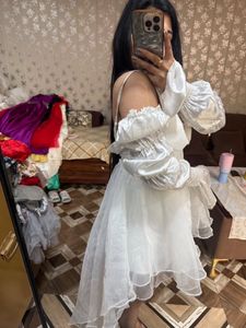 Enchanting White Off-Shoulder Dress🦋🧚🏻‍♀️