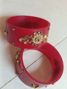 Red Ethnic Bangles with Embellishments
