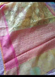 Elegant Yellow Saree with Pink Border