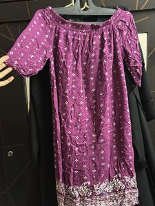 off shoulder Purple Printed Dress