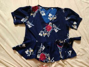 Blue Floral Peplum Top