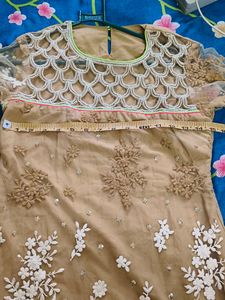 Embroidered Kurta embellished with fake  pearls