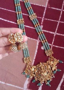 green beads lakshmi haram