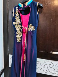 Elegant Navy Blue Kurta Set with Pink Inner
