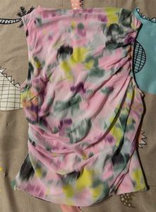 Boho Floral Ruched Sleeveless Mesh Top