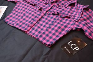 Pink &amp; Navy Gingham Ruffle Top