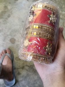 Red &amp; Gold Embellished Bangle Set