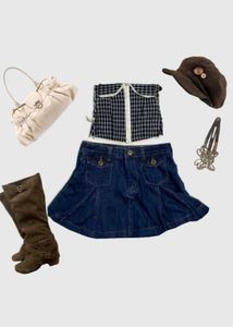 y2k pleated Denim Skirt