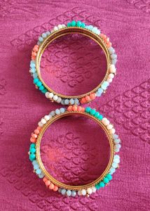 Classy Multicolour Set Of 2Metal GoldShade Bangles