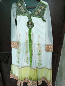 Embellished White &amp; Green Dress