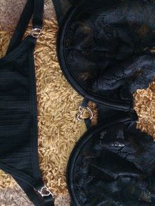 Black Lace Bra and Thong Set
