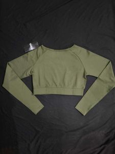 Olive Green Long Sleeve Crop Top